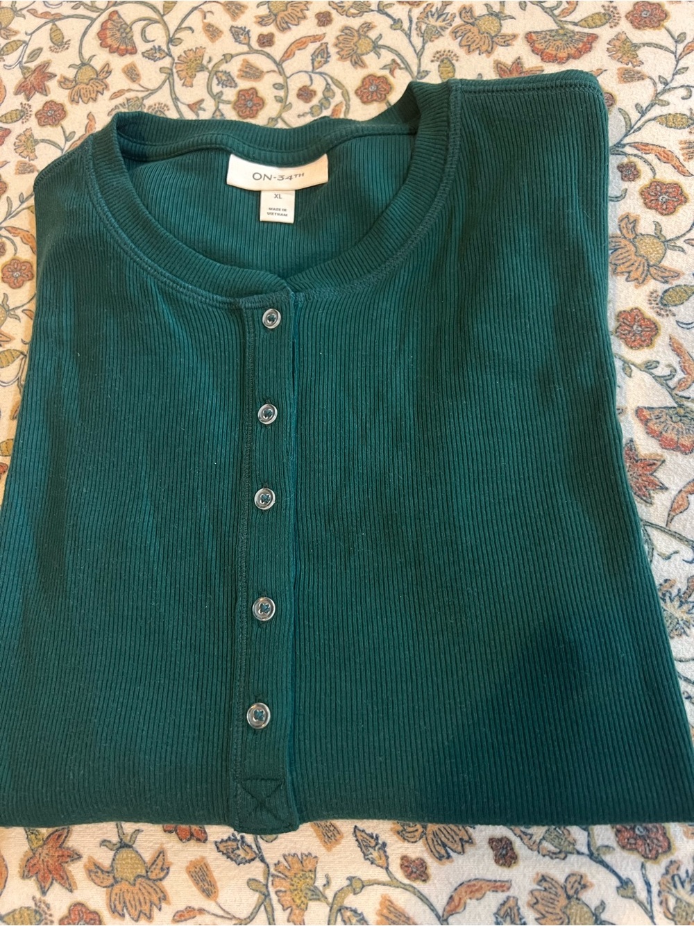 ON 34th Forest Green Ribbed Long-Sleeve Henley Tee
